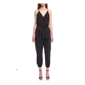 COLCCI Womens Black Plaid Spaghetti Strap V Neck Skinny Jumpsuit Size: 42